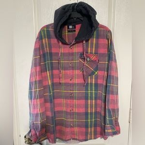 Men’s button up long sleeve shirt with hoodie